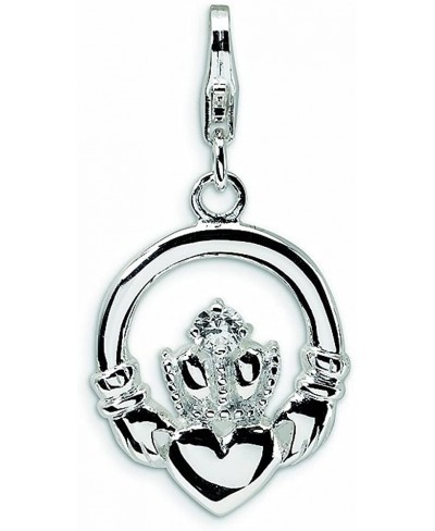 Sterling Silver CZ Claddagh Lobster Clasp Bracelet Charm $22.09 Charms & Charm Bracelets