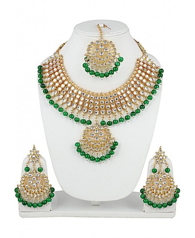 Traditional Designer Gold Kundan Necklace Set with Earrings and Maang Tikka for Women and Girls $19.62 Jewelry Sets