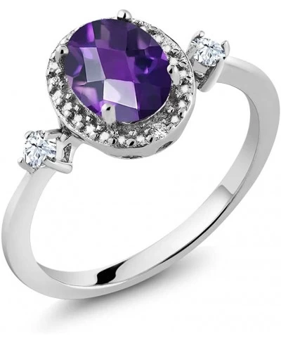 1.11 Ct Oval Checkerboard Purple Amethyst White Created Sapphire 925 Sterling Silver Ring With Accent Diamond $50.04 Engageme...