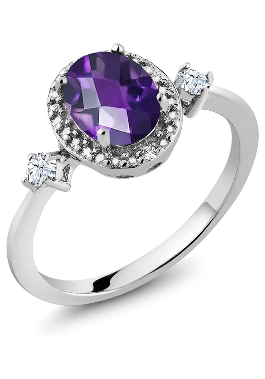 1.11 Ct Oval Checkerboard Purple Amethyst White Created Sapphire 925 Sterling Silver Ring With Accent Diamond $50.04 Engageme...