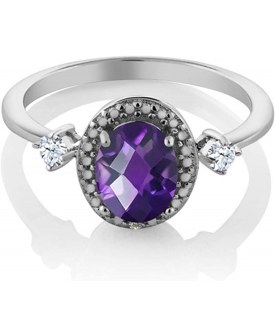 1.11 Ct Oval Checkerboard Purple Amethyst White Created Sapphire 925 Sterling Silver Ring With Accent Diamond $50.04 Engageme...