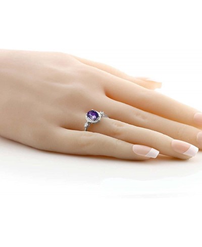 1.11 Ct Oval Checkerboard Purple Amethyst White Created Sapphire 925 Sterling Silver Ring With Accent Diamond $50.04 Engageme...