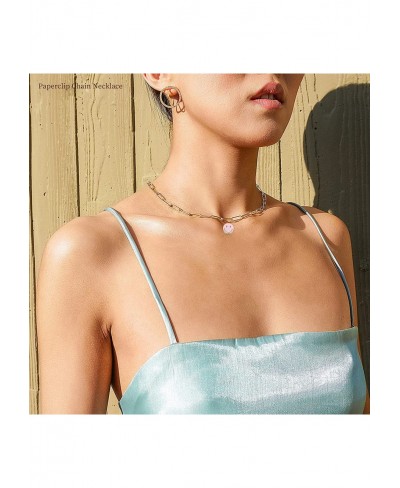 Women's Alloy Cute Simple Gold Paperclip Chain Pendant Smile Face Choker Necklace Set 6 PCS $14.10 Chokers