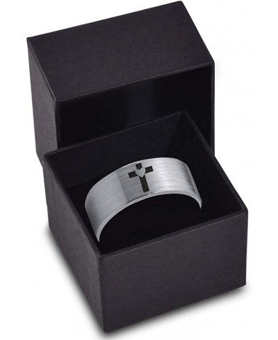 Heart Cross Christian Ring - Tungsten Band 8mm - Men - Women - 18k Rose Gold Step Bevel Edge - Yellow - Grey - Blue - Black -...