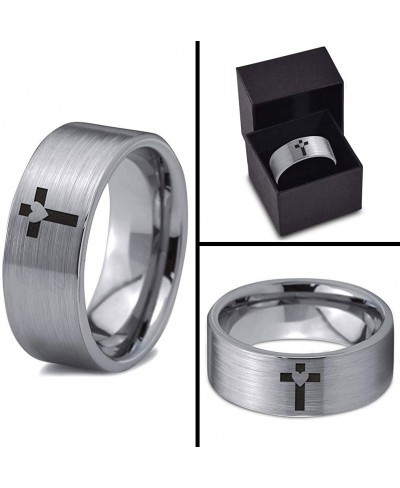 Heart Cross Christian Ring - Tungsten Band 8mm - Men - Women - 18k Rose Gold Step Bevel Edge - Yellow - Grey - Blue - Black -...