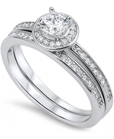 Solitaire Halo White CZ Wedding Ring New .925 Sterling Silver Band Sizes 5-10 $30.98 Bridal Sets