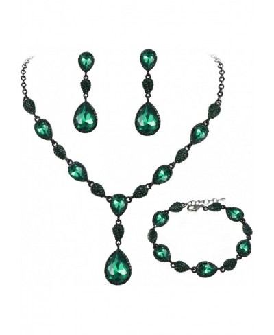 Women's Wedding Necklace Earrings Bracelet Set V-Shaped Teardrop Austrian Crystal $25.30 Jewelry Sets