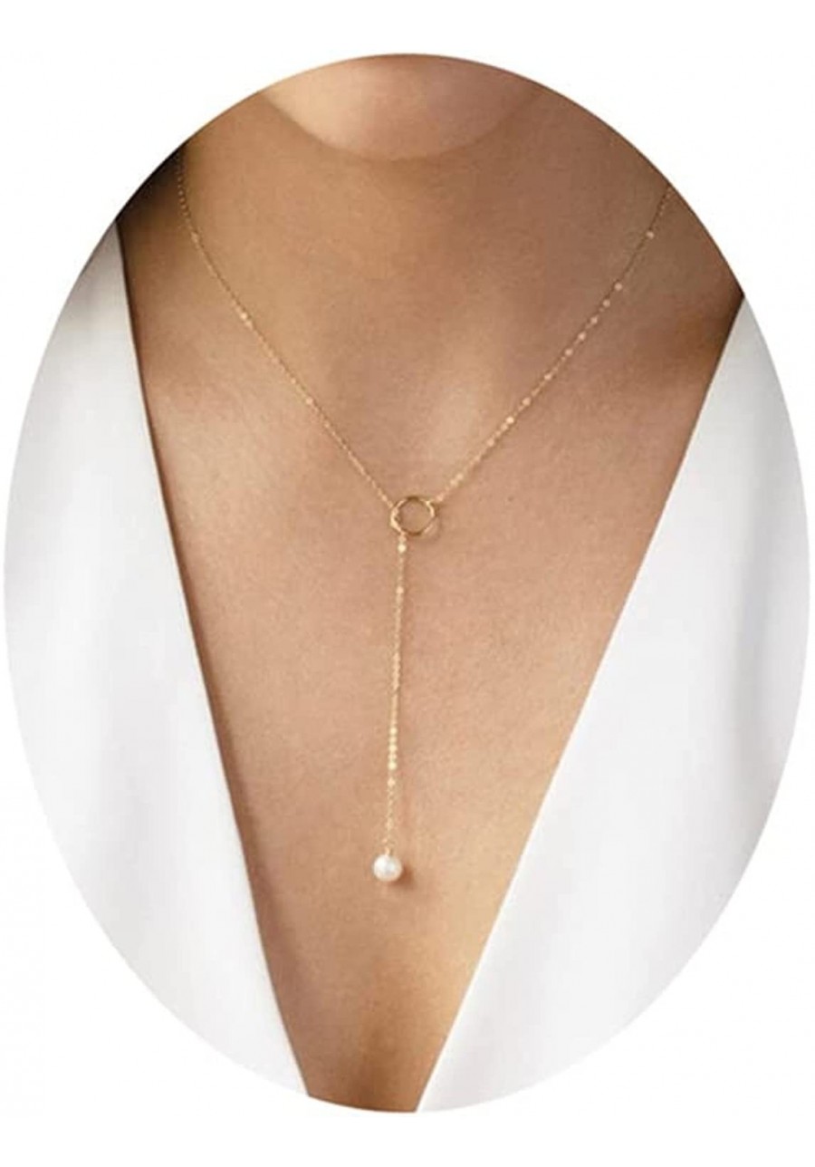 Lariat Necklace Dainty Y Necklace for Women Simple Long Tassel Drop Necklace Trendy Zircon Pearl Pendant Necklace for Women A...