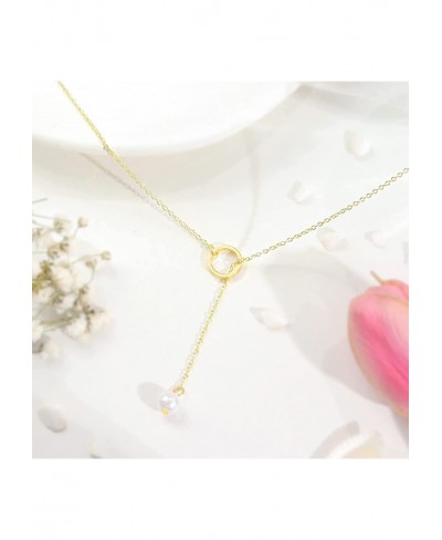 Lariat Necklace Dainty Y Necklace for Women Simple Long Tassel Drop Necklace Trendy Zircon Pearl Pendant Necklace for Women A...