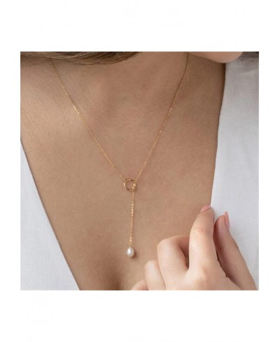 Lariat Necklace Dainty Y Necklace for Women Simple Long Tassel Drop Necklace Trendy Zircon Pearl Pendant Necklace for Women A...