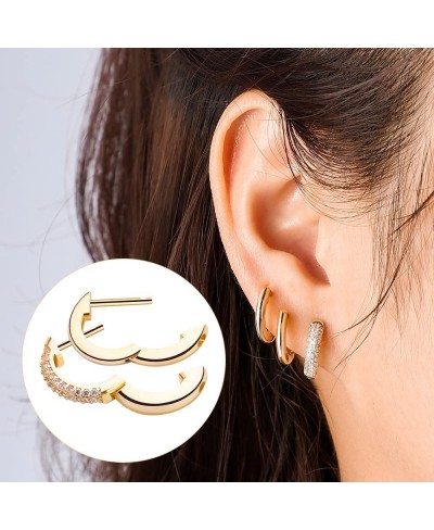 Hoop Gold Dangle Earrings Cubic Zirconia Cuff Earrings Set S925 14K Plated Gold Drop Earrings Hypoallergenic Trendy Jewelry E...