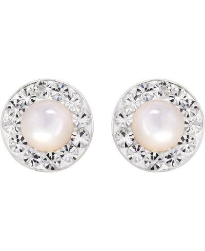 Glowing Round Mother of Pearl Crystal Frame Sterling Silver Stud Earrings $17.44 Stud