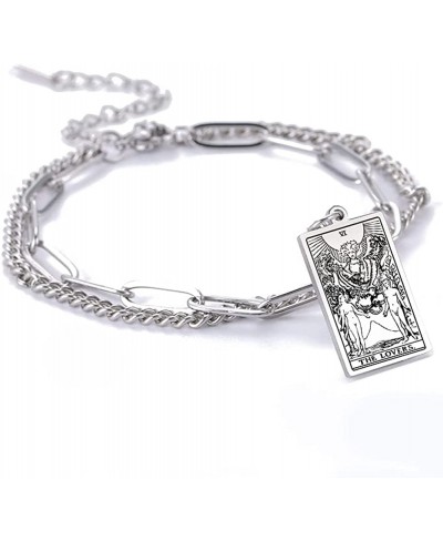 Vintage Tarot Cards Pendant Bracelets Double Layer Bracelets Stainless Steel Tarot Bangles for Women/Girls Good Luck Amulet J...