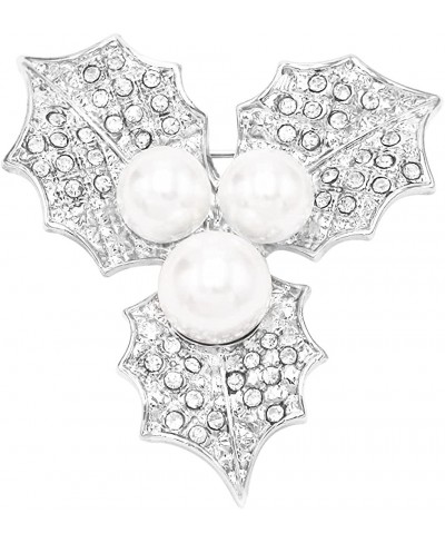 Women's Sparkling Pave Crystal Holly Leaf Poinsettia Flower With Simulated Pearls Brooch 2.25 $18.81 Brooches & Pins