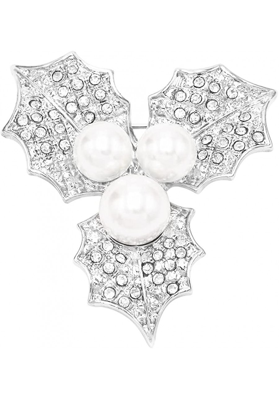 Women's Sparkling Pave Crystal Holly Leaf Poinsettia Flower With Simulated Pearls Brooch 2.25 $18.81 Brooches & Pins