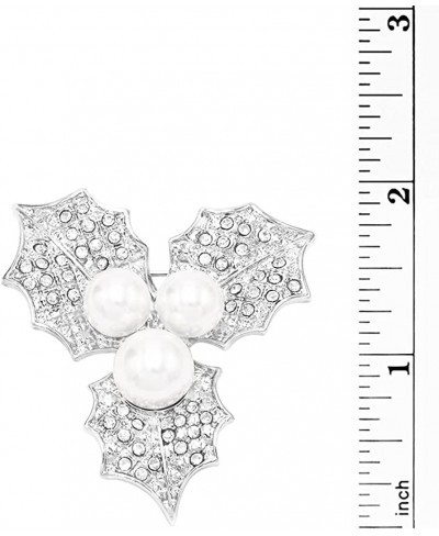 Women's Sparkling Pave Crystal Holly Leaf Poinsettia Flower With Simulated Pearls Brooch 2.25 $18.81 Brooches & Pins