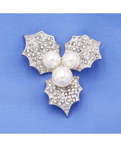 Women's Sparkling Pave Crystal Holly Leaf Poinsettia Flower With Simulated Pearls Brooch 2.25 $18.81 Brooches & Pins