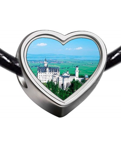 Silver Plated High Angle View Neuschwanstein Castle Germany Photo Heart Charm Bracelets $25.26 Charms & Charm Bracelets