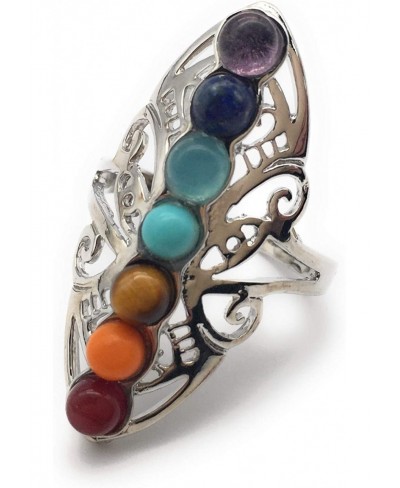 Healing Hollow Stones Adjustable 7 Chakra Ring Reiki Gem Jewelry for Women $12.40 Statement