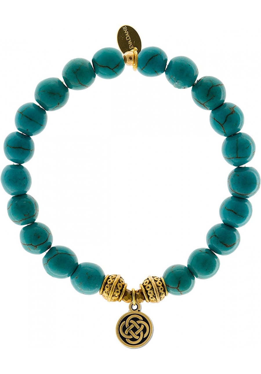 Natural Turquoise Gemstone Tibetan Bead Celtic Knot Charm Stretch Bracelet $48.89 Strand