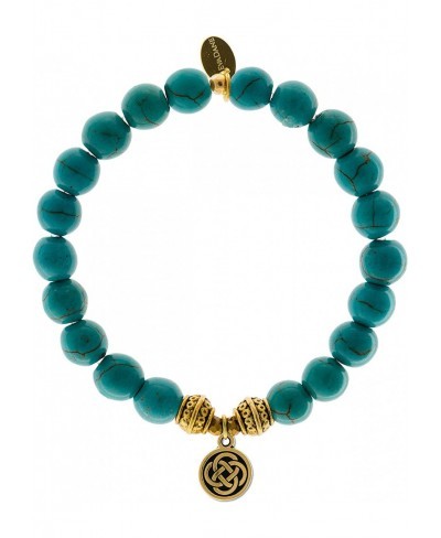 Natural Turquoise Gemstone Tibetan Bead Celtic Knot Charm Stretch Bracelet $48.89 Strand