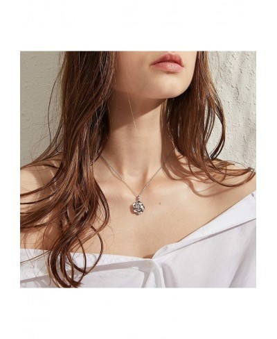 18K White Gold Plated Romantic Rose Necklace 925 Sterling Silver AAAAA+ Cubic Zirconia Diamond Rose Heart Necklace Great Gift...