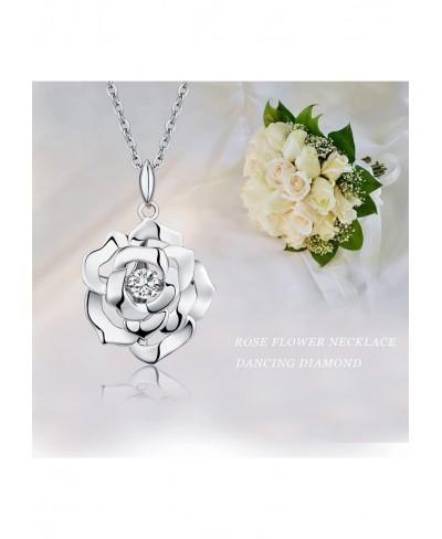 18K White Gold Plated Romantic Rose Necklace 925 Sterling Silver AAAAA+ Cubic Zirconia Diamond Rose Heart Necklace Great Gift...