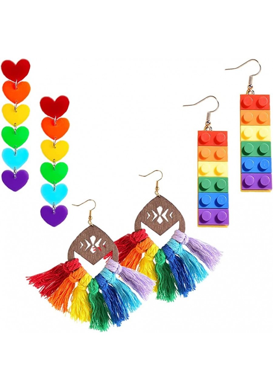 3 Pairs Rainbow Drop Dangle Earrings Set Long Tassel Mesh Grid Sequin Pride Parade Lesbian Earrings Acrylic Resin Gay Dangle ...