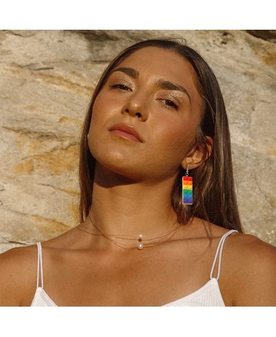 3 Pairs Rainbow Drop Dangle Earrings Set Long Tassel Mesh Grid Sequin Pride Parade Lesbian Earrings Acrylic Resin Gay Dangle ...