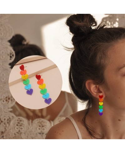 3 Pairs Rainbow Drop Dangle Earrings Set Long Tassel Mesh Grid Sequin Pride Parade Lesbian Earrings Acrylic Resin Gay Dangle ...