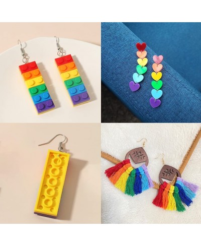 3 Pairs Rainbow Drop Dangle Earrings Set Long Tassel Mesh Grid Sequin Pride Parade Lesbian Earrings Acrylic Resin Gay Dangle ...