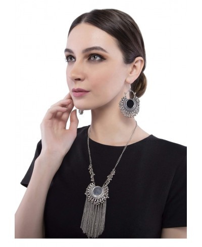 Bollywood Style Oxidised Silver Multicolor Tassels Choker Necklace and Earrings Set for Girls and Women $12.15 Jewelry Sets