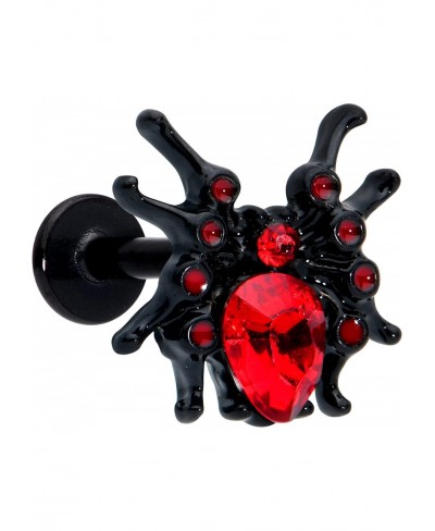 Womens 16G Black PVD Steel Red Accent Spider Labret Monroe Lip Ring Tragus Cartilage Stud 5/16 $14.98 Piercing Jewelry