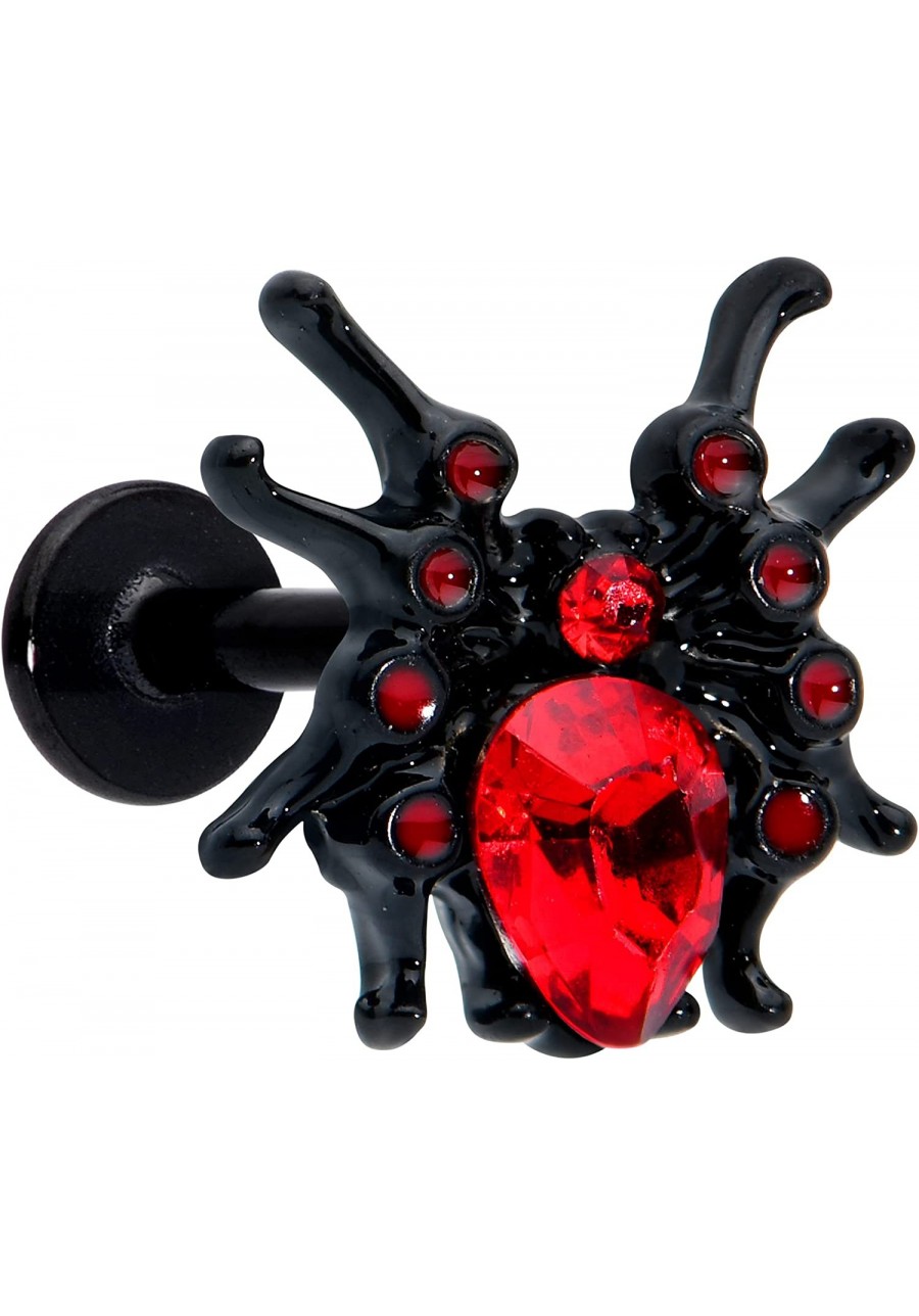 Womens 16G Black PVD Steel Red Accent Spider Labret Monroe Lip Ring Tragus Cartilage Stud 5/16 $14.98 Piercing Jewelry