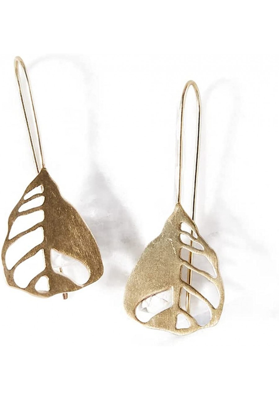 Women's Gold Plated Brass Leaf Drop Earrings $33.82 Drop & Dangle