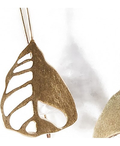 Women's Gold Plated Brass Leaf Drop Earrings $33.82 Drop & Dangle