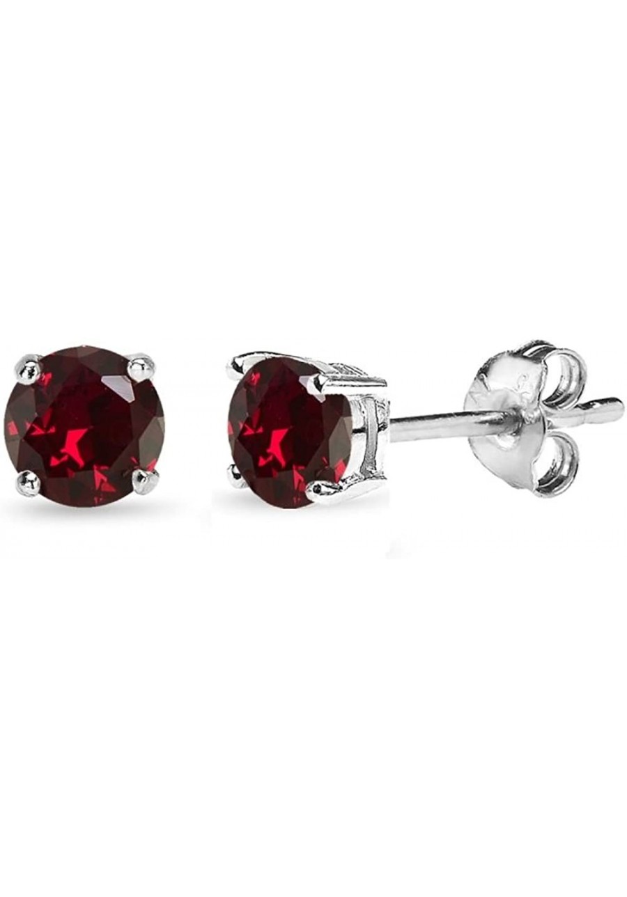 Sterling Silver Round-Cut Solitaire Synthetic Ruby Stud Earrings for Women Girls $12.60 Stud