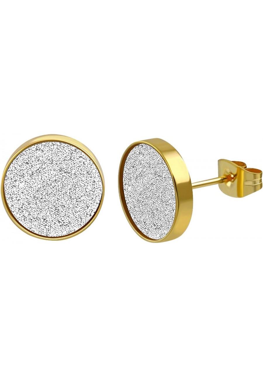 Womens Stainless Steel Circle Glitter Bezel Setting Stud Earring $9.01 Stud