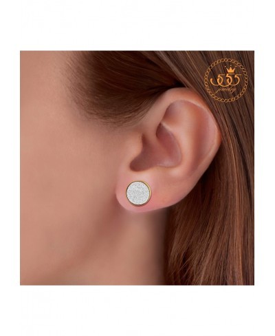 Womens Stainless Steel Circle Glitter Bezel Setting Stud Earring $9.01 Stud