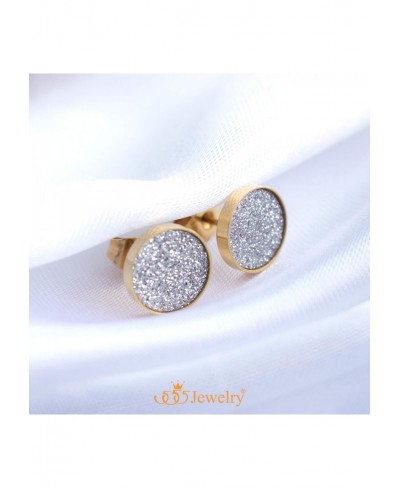 Womens Stainless Steel Circle Glitter Bezel Setting Stud Earring $9.01 Stud