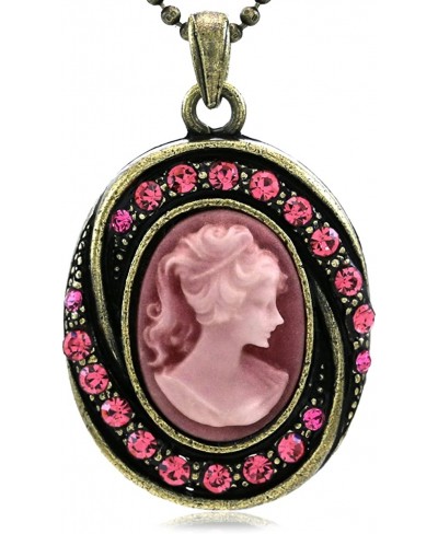 Light Pink Cameo Pendant Necklace Rhinestones Fashion Jewelry $8.37 Pendants & Coins