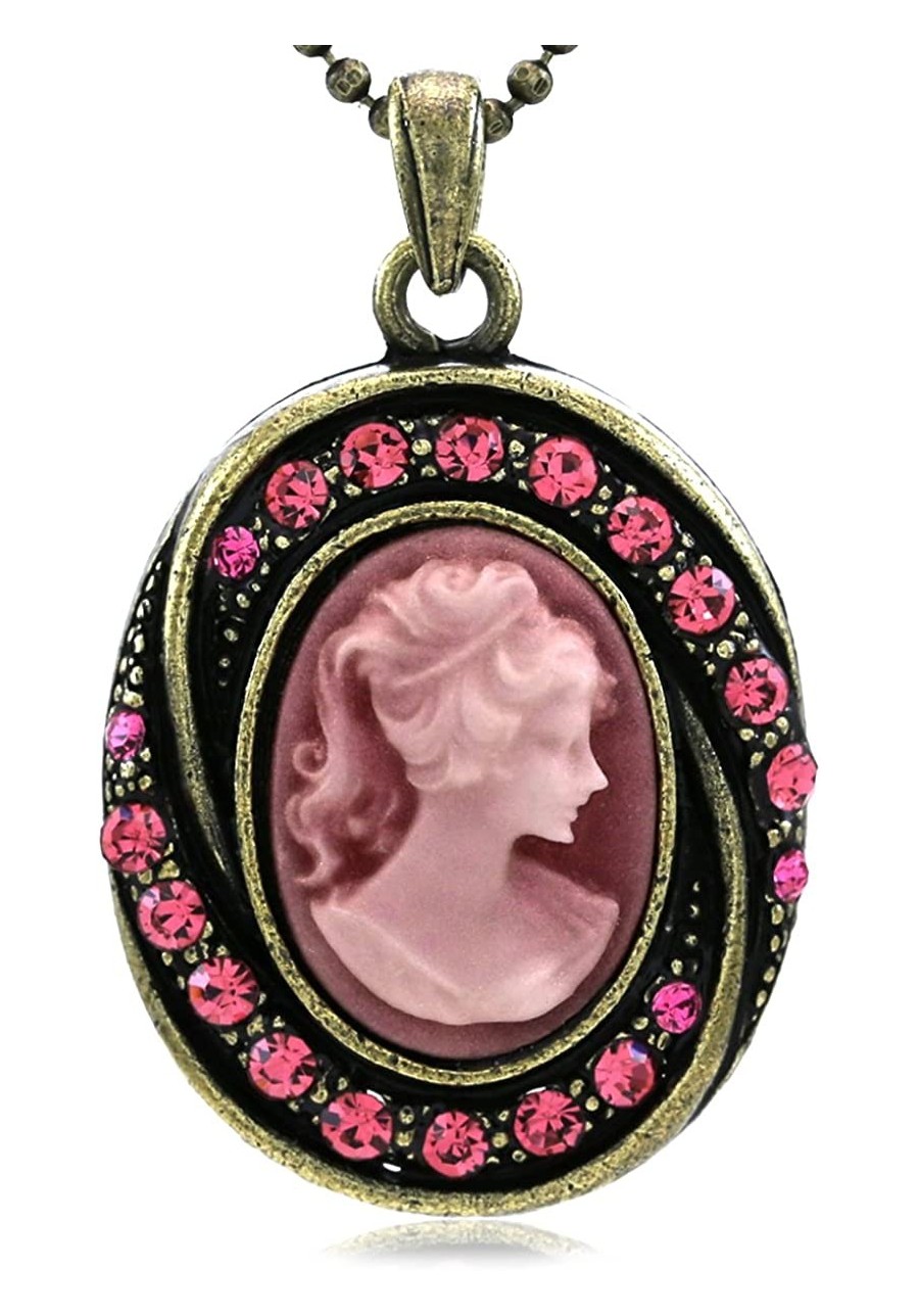 Light Pink Cameo Pendant Necklace Rhinestones Fashion Jewelry $8.37 Pendants & Coins