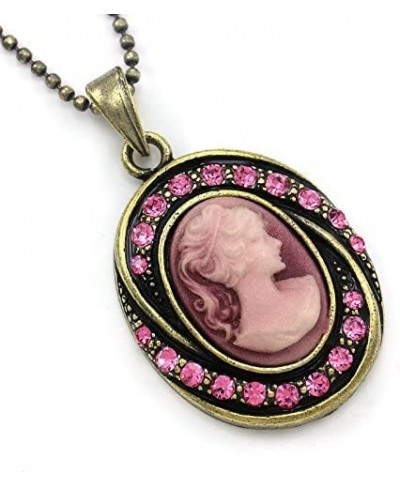 Light Pink Cameo Pendant Necklace Rhinestones Fashion Jewelry $8.37 Pendants & Coins