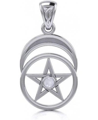 Pentacle Crescent Moon Goddess Sterling Silver Pendant Moonstone $40.89 Pendants & Coins