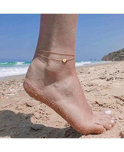 Initial Ankle Bracelets for Women 14K Gold Anklet Handmade Dainty Tiny Gold Chain Layered Heart Letter Beach Anklet for women...