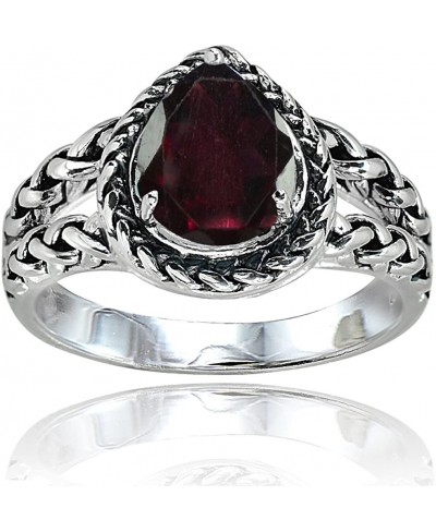 Sterling Silver Garnet Pear-Cut Oxidized Rope Split Shank Ring $33.18 Statement