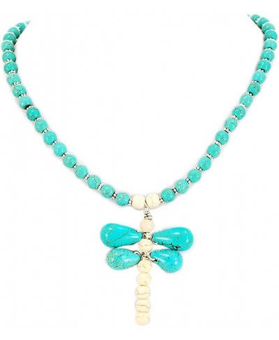 002 Magnesite Turquoise Dragonfly Pendant Necklace w Silver Plated Toggle N15091418 $20.78 Strands