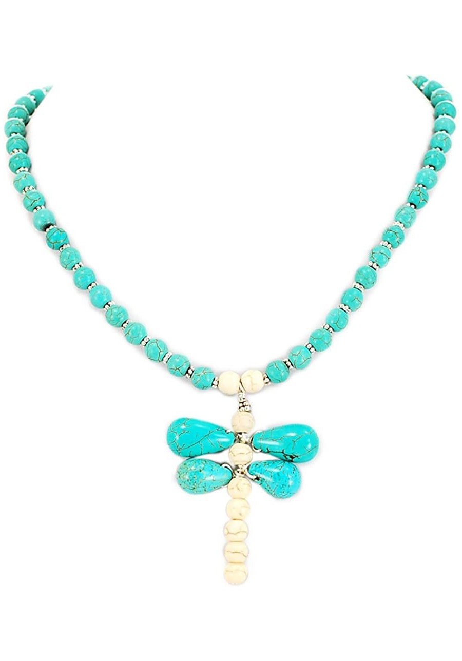 002 Magnesite Turquoise Dragonfly Pendant Necklace w Silver Plated Toggle N15091418 $20.78 Strands