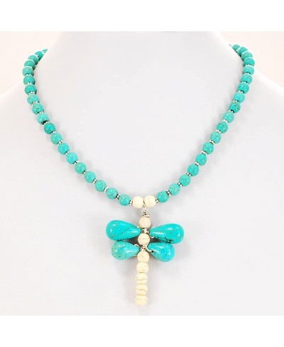 002 Magnesite Turquoise Dragonfly Pendant Necklace w Silver Plated Toggle N15091418 $20.78 Strands