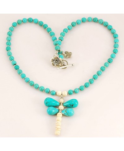 002 Magnesite Turquoise Dragonfly Pendant Necklace w Silver Plated Toggle N15091418 $20.78 Strands